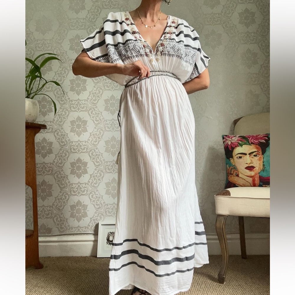 ZARA EMBROIDERED COTTON LONG DRESS NWT